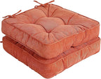 Tiita Chair Cushion Pads with Ties 18x18 Inch, Square Seat Floor Pillows Pad, Tufted Outdoor Patio Cushions, Dining Chairs Pillows Set of 2,Orange