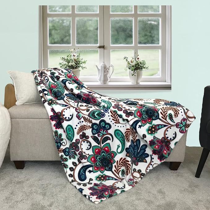 Serafina Home Throw Blanket: Velvelty Soft, Durable Fleece Accent for Bed or Couch (Multicolored Boho, 50 x 70 inches)
