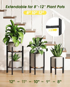3 Pack Plant Stand Indoor Adjustable, Metal Modern Indoor Plant Stand, Heavy Duty Single Plant Stands Outdoor Corner, Stable Plant Holder Indoor Stand, Fits 8 to 12 Inches Pots, Black