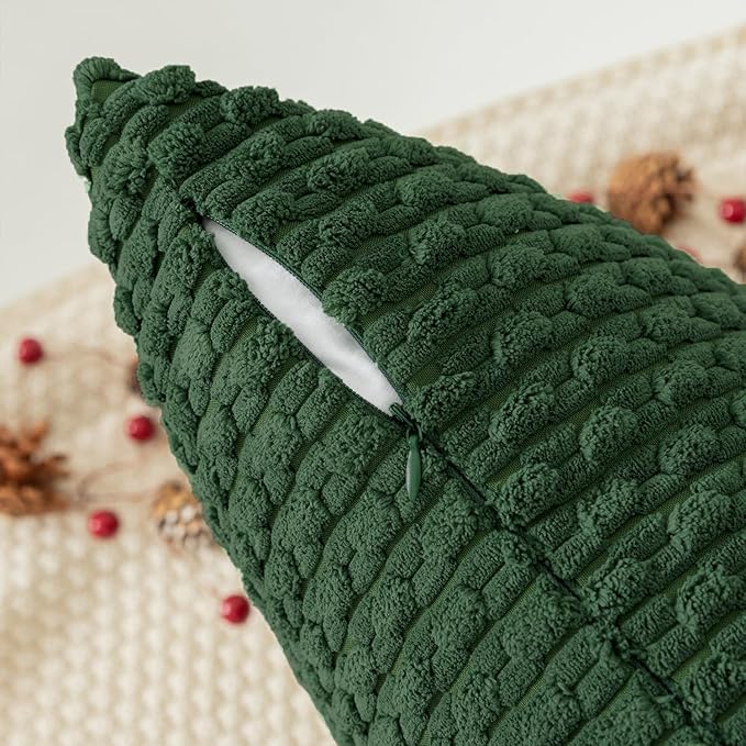Kevin Textile 14x24 Inch Pillow Cover 1 Pack Boho Christmas Decorative Soft Striped Corduroy Lumbar Farmhouse Color Accent Rectangle Cushion Case for Living Room Couch Sofa Bed, Dark Green