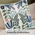 Tosleo Embroidered Pillow Covers 18x18 Pack of 2 Green and Navy Blue Leaves with Birds Embroidered Throw Pillow Covers Floral Tufted Pillowcases Spring Summer Decorative Coastal Pillow Cushion Cases