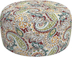 LVTXIII Outdoor Inflatable Ottoman, Fade-Resistant Round Footrest Stool D31”x H14”, Portable Patio Pouf for Garden Camping or Home Use, Paisley Chilli