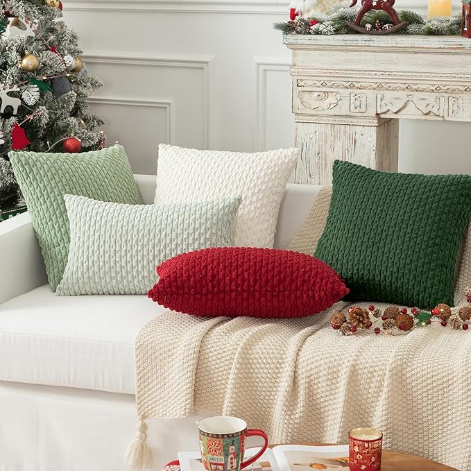 Kevin Textile 12x24 Inch Pillow Cover 1 Pack Boho Christmas Decorative Soft Striped Corduroy Lumbar Farmhouse Color Accent Rectangle Cushion Case for Living Room Couch Sofa Bed, Dark Green