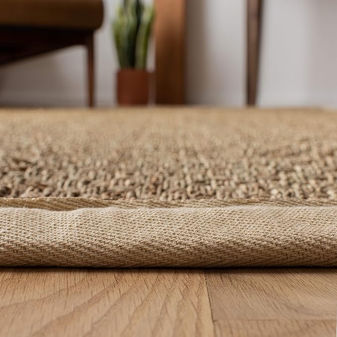 SAFAVIEH Area Rug 8x10 - Natural Fiber Collection - Large - Natural & Ivory, Seagrass, Basketweave Pattern with Border (NF114J)