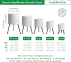 D'vine Dev 8 Inch Modern Geometric Tile Patterned Sleek Planter Pot with Stand, Indoor Outdoor Decorative Plant Holder, Matte White, 88-Z-A-1