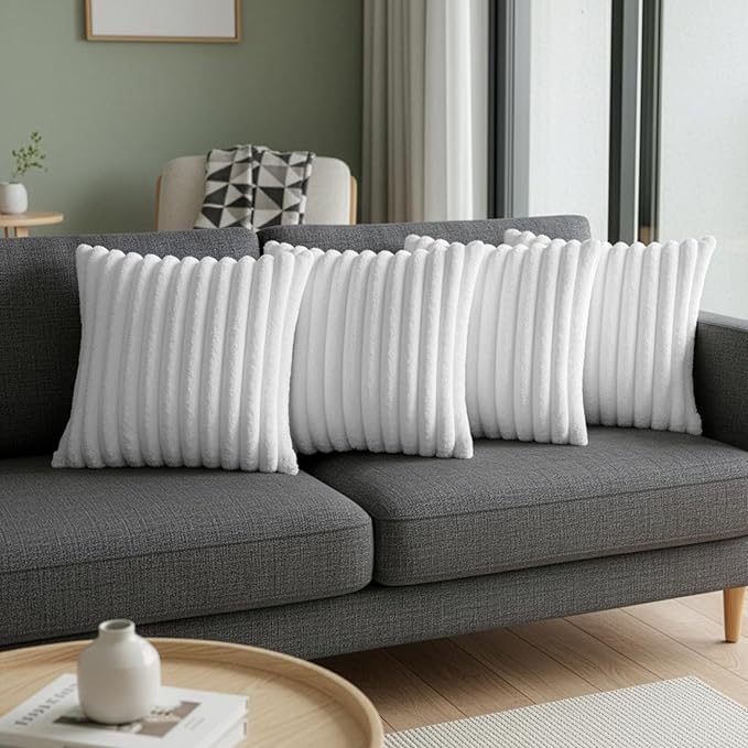 White Throw Pillow Covers 20 x 20 Set of 4, Cute Boho Throw Pillow Cover for Couch/Bed, Decorative Pillows Covers for Sofa/Bed, Accent Pillow Covers for Living Room, Rustic/Home/Room Decor