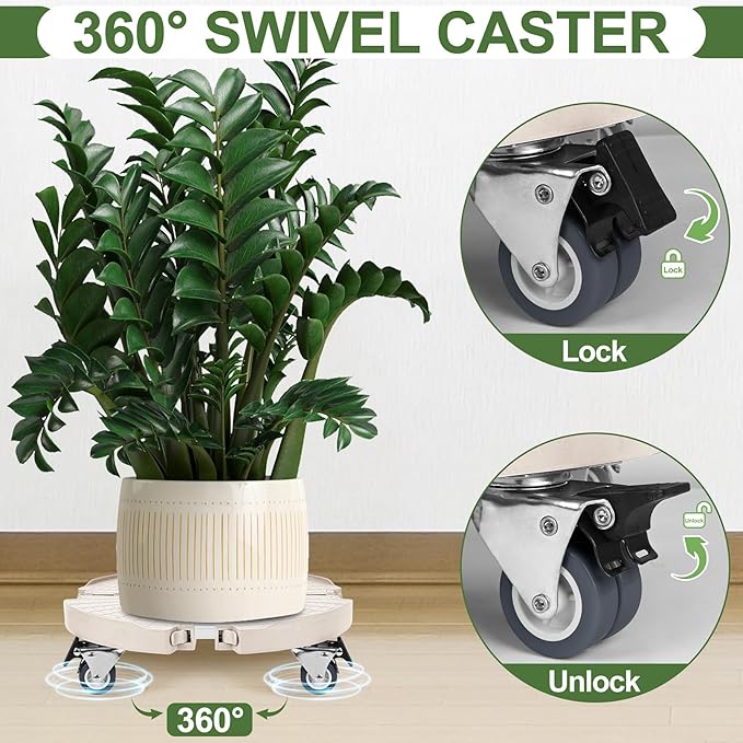 ToLanbbt 4 Pack Plant Caddy Stands with 360° Wheels Adjustable 15-22 in Rolling Stands Heavy Duty Large Plant Carts Dolly with Casters 440lbs Capacity for Large Planter, Garden Pot, Flower Pot, Beige