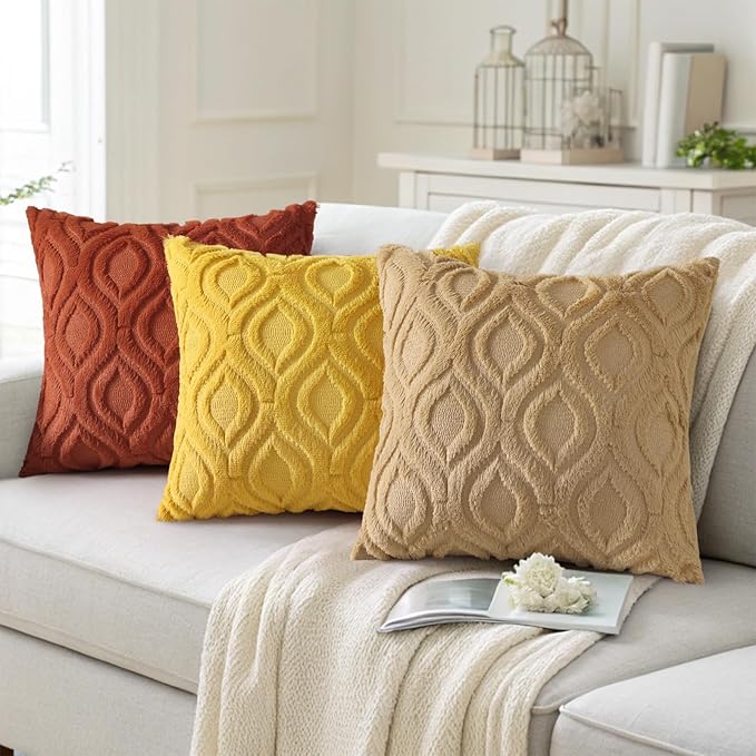 decorUhome Cozy Textured Euro Sham Throw Pillow Covers 22x22 Inch Set of 2, Soft Plush Faux Wool Light Brown Accent Couch Pillow Covers for Modern Farmhouse Sofa Bed Living Room