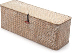 Seagrass Storage Basket for Bathroom - Wicker Toilet Tank Basket with Lid - Woven Storage Box for Organizing (Whitewash, 16.5" x 5.5" x 5.5")