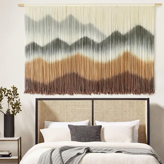 IOWER Macrame Wall Hanging Mountain Wall Art Dip-Dyed Macrame Wall Decor Modern Wall Decor Fiber Wall Art Craftsmanship 57" Wx35 L