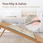 Boho Kitchen Mats for Floor 2 Piece Set Anti Fatigue Cushioned PVC Kitchen Rugs Non Slip Waterproof Farmhouse Mats 2/5 Inch Comfort Standing Mat for Laundry, 17.3"x47"+17.3"x28", Green Orange Beige