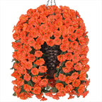 HyeFlora Artificial Fake Hanging Flowers Plants Baskets for Outdoor Decoration, Faux Silk Orange Morning Glory in Planter UV Resistant Look Real for Home Porch Patio Balcony Yard Decor