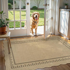 LIVEBOX Scalloped Washable 3x5 Outdoor Rug, Easy Jute Tan Rugs for Entryway Bedroom, Indoor Outdoor Non Slip Farmhouse Rugs for Patio Living Room, Geometric Carpet Front Door Mat for Porch Kitchen