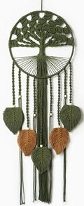 Large Tree of Life Dream Catchers, Macrame Wall Hanging, Boho Woven Tapestry, Macrame Wall Decor Art for Adults Boys Girls Bedroom Wedding Party, Festival Blessing Gift (Green & Brown)