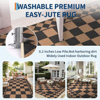 GarveeHome Easy Jute Rug 10x13 Washable Rugs for Living Room Checkered Indoor Outdoor Rug for Patio Non-Slip No Shed Jute Rugs Geometric Carpet for Farmhouse Dining Room Backyard Office, Black Brown