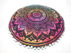 CRAFT KALA Large Round Bohemian Floor Pillow Pouf Cover Mandala Meditation Room Pillow Cover for Adults Boho Seating Poufs Cushion Cover for Kids Playroom 32" Round Multi Ombre
