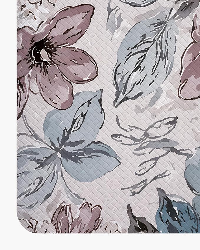 DEXI Kitchen Mats for Floor, 23x59, Cushioned Standing Mat Anti Fatigue, Wide Waterproof Comfort Floral Padded for Laundry Room Office, Pink and Teal