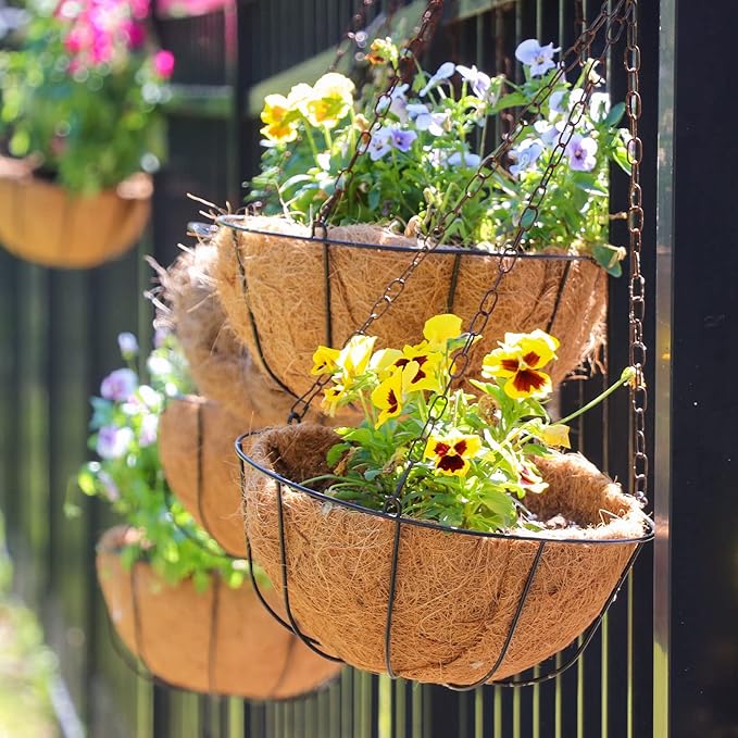 GreatBuddy 4 Pcs Coconut Hanging Basket Liners 16 Inch, Sturdy Round Coco Liners for Planters, Perfect Replacement for The Old, 100% Natural, Easy to Straighten Out