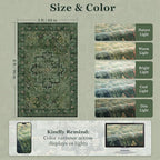 Dark Green 5x8 Area Rugs for Living Room Bedroom, Medallion Printed Vintage Distressed Low Pile Dining Room Carpet, Machine Washable Non Slip Rugs for Under Table/Kitchen/Foyer