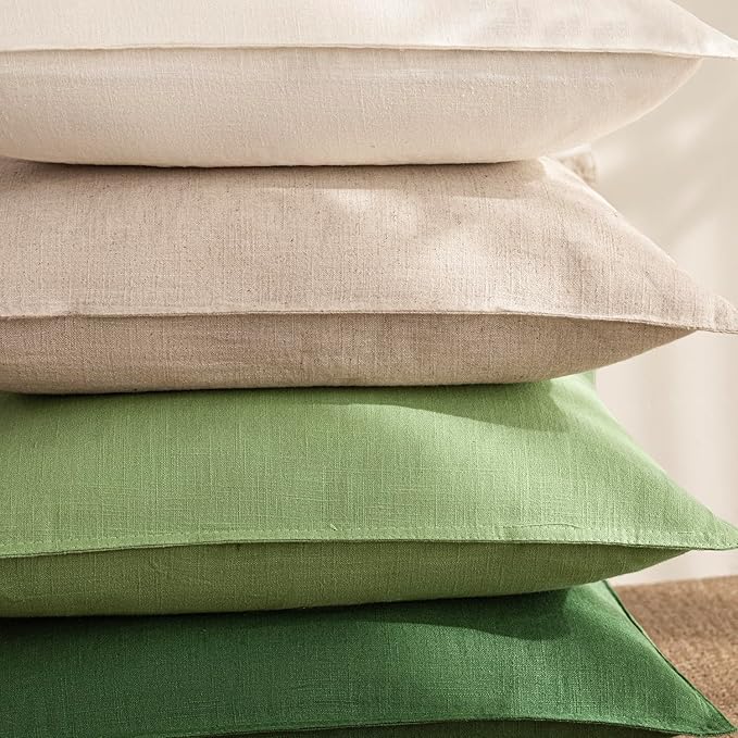 Foindtower Pack of 2, Decorative Linen Soild Throw Pillow Covers Soft Accent Euro Cushion Case Boho Farmhouse Pillowcase for Chair Couch Sofa Bedroom Living Room Home Decor 18 x 18 Inch Lime Green