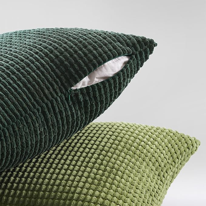Topfinel Fall Pillow Covers Set of 4 Soft Corduroy Boho Strip Textured OliveGreen Pillow Covers Modern Farmhouse Cute Autumn Home Decor Green Living Room Sofa Couch Bed 40x40 cm