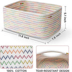 3-Pcs Shelf Baskets for Organizing, Closet Organizer Bins, Small Woven Baskets, Rope Toy Basket, Storage Basket for Shelves, Cube Decorative Box, 11.8×7.8×5.1”, Rainbow