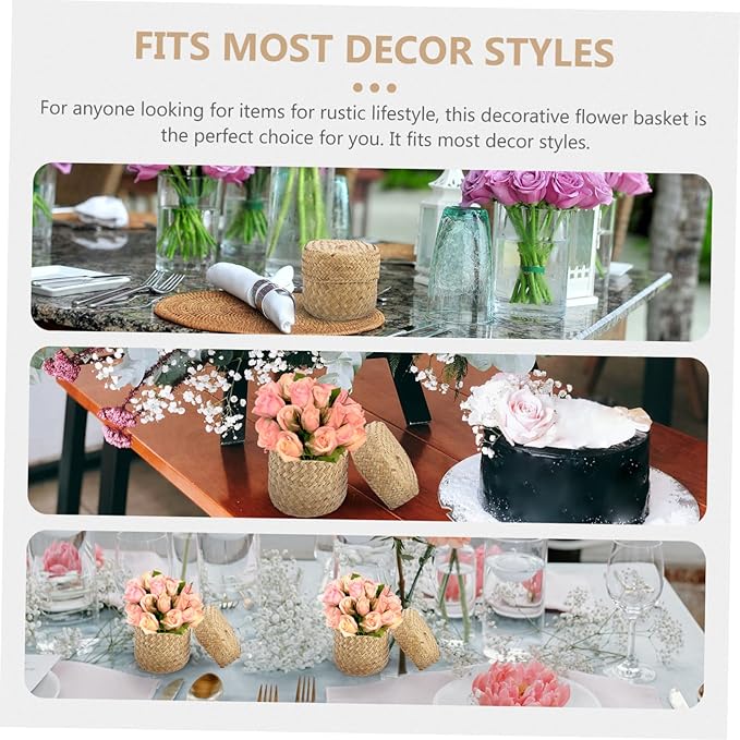 PRETYZOOM Woven Flower Basket with Lid Handmade Mini Storage Container for Sundries Seagrass Decorative Box for Home Parties and Flower Shops