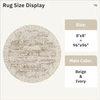8x8 Brown Round Rug 8ft Living Room Circle Rug Vintage Round Area Rug Non Slip Indoor Carpet for Apartment