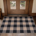 Tangsoo Checkered Easy Jute Rug, 2x3 Washable Ultra Thin Rug for Entryway Non-Slip Black Grey Outdoor Rug,Modern Front Door Mat Carpet for Kitchen Bedroom Porch Doorway