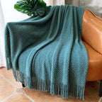 LOMAO Knitted Throw Blanket with Tassels Bubble Textured Lightweight Throws for Couch Cover Home Decor (Teal, 60x90)
