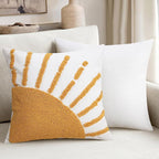 Adabana Boho Decorative Yellow Throw Pillow Covers 18x18, Tufted Sun Pillow Cover with Tassels Bohemian for Sofa Bedroom Living Room Home Decor (No Pillow Insert, 1Pc)