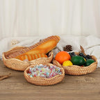 Hipiwe Natural Rattan Tray Wicker Storage Bowls Hand Woven Basket Tray for Bread Fruit Key Round Fruit Baskets for Kitchen Entryway Tabletop Decorative Baskets Bowl,10 Inches