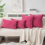 MIULEE Pack of 2 Couch Throw Pillow Covers 18x18 Inch Soft Hot Pink Chenille Pillow Covers for Sofa Living Room Solid Dyed Pillow Cases