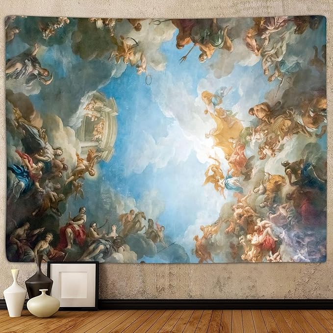 Sanzugh Retro Renaissance Tapestry, Vintage Greek Mythology Painting Art Ceiling Tapestries Wall Hanging for Bedroom College Dorm Living Room Office Decor 40X30, Unique Baroque Angel Poster Blanket