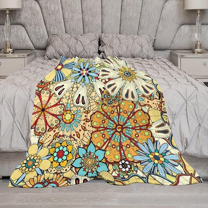 Boho Floral Throw Blanket Vintage Colorful Flowers Bohemian Print Mandala Blanket for Sofa Bed Couch Chair Or Dorm 40"x50"