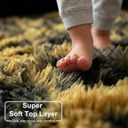 Amdrebio Black Gold Yellow Grey Round Circle Rugs 5Ft for Bedroom Living Room Decor, Fluffy Furry Area Rug for Kids Room Dorm Home Office, Modern Cool Leopard Cheetah Shag Carpet for Teen Boys Men