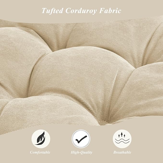 Meditation Floor Pillow 22×22 Inch 2 Pack Large Floor Cushions for Adults Square Tufted Corduroy Floor Pillows for Yoga Living Tatami Room Beige