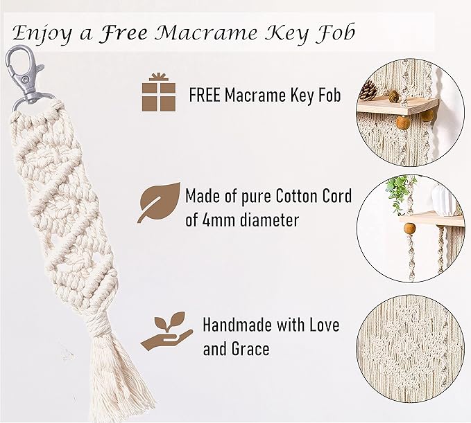 Macrame Wall Hanging Shelf 3 Tier Boho Wall Plant Hanger Shelves, Handmade of Woven Rope Boho Shelves Organizer for Living Room Bathroom Home Storage Floating Plant Rack Bohemian décor
