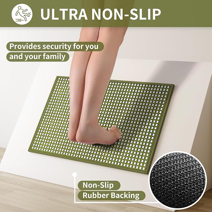 Kitchen Rugs Non Slip Washable, Rubber Backing Soft Chenille Braided Kitchen Mats for Floor, Super Absorbent Kitchen Runner Rug Standing Mat Sink Mat, Easy to Clean, Green 17"x47"
