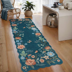Lahome Floral Kitchen Runner Non-Slip, 2X6 Soft Washable Hallway Runner Rug, Ultra-Thin Stain Resistant Boho Laundry Room Rug Low-Pile Carpet for Bathroom Entryway Bedroom Flore, Navy Blue