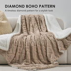 EverGrace Jacquard Boho Sherpa Fleece Throw Blanket for Couch, Super Soft Cozy Fuzzy Plush Blankets for Winter, Reversible Thick Warm Blanket for Bed, Sofa, Living Room, Khaki Tan, 50" x 60"