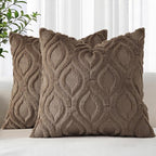 decorUhome Cozy Textured Euro Sham Throw Pillow Covers 22x22 Inch Set of 2, Soft Plush Faux Wool Brown Accent Couch Pillow Covers for Modern Farmhouse Sofa Bed Living Room