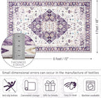 Amearea Vintage Design Area Rugs for Living Room, 4x6 Machine Washable Floral Collection Traditional Bedroom Rug, Low Pile Cute Kids Room Print Carpet, No Slip Office Kitchen Home Decor, Purple