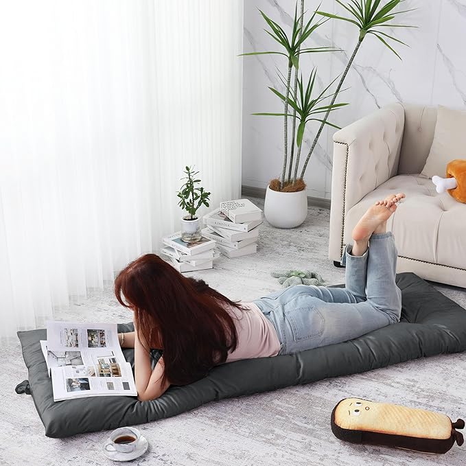 BALAPET Floor Lounger Pillow,Foldable Light Thick Tufted Floor Pillow Cushion with Elasticized Webbing for Easy Storage.Floor Lounger for Meditation,Playing,Yoga,Reading,Sleeping(Dark Gray)