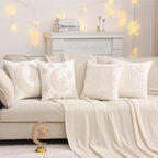 Tosleo Ramadan Pillow Covers 18x18 inch Set of 2 Beige Tufted Embroidery Throw Pillow Covers Ramadan Eid Mubarak Cushion Covers Moon and Star Decorations for Home Couch Sofa Outdoor