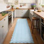 GarveeHome 2.5x8 Valentines Scalloped Washable Runner Rug for Kitchen, Soft Blue Long Hallway Runner Non Slip Entryway Rug Farmhouse Thin Laundry Mat Stain Resistant Carpet for Bathroom Beside Rug
