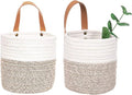2pack Small Hanging Basket-Cotton Rope Wall Basket with Handle, Hanging Storage Baskets, Shelf Baskets Storage Bin Closet Organizer 6"×6.3", Woven Plant Basket - (White & Brown)