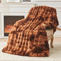 EMME Faux Fur Blanket Queen Size Tie Dye Dark Brown - Big Bubble Rabbit Cozy Blanket for Couch, Thick Furry Plush Shaggy Blankets, 650GSM, 90x90 Inches