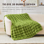 EMME Faux Fur Blanket Queen Size Dark Green - Big Bubble Rabbit Cozy Blanket for Couch, Thick Furry Plush Shaggy Blankets, 650GSM, 90x90 Inches
