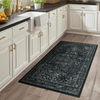 Black Distressed 3x5 Area Rugs for Entryway Foyer, Washable Non Slip Low Pile Throw Rugs for Kitchen, Dark Vintage Medallion Pinted Carpet for Bedroom/Bathroom/Closet/Dorm/Home Office